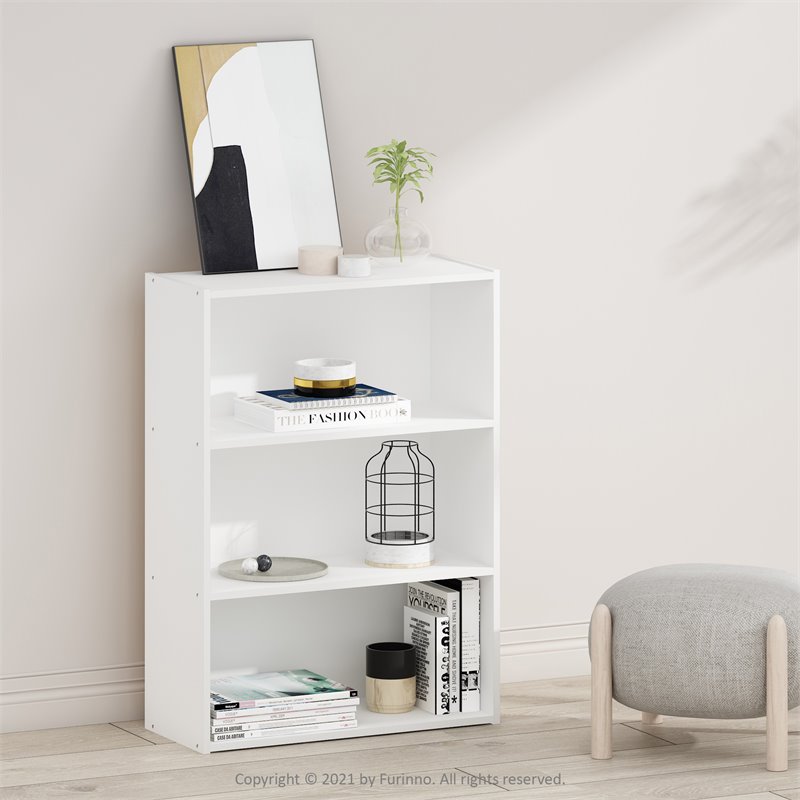 Maklaine Contemporary Engineered Wood 3-Tier Open Shelf in Plain White
