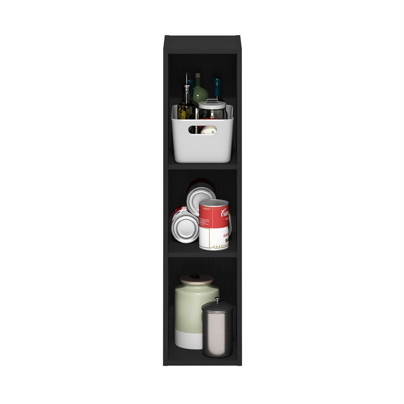 Maklaine 3-Tier Storage Shelf Bookcase in 8-Inch Width in Blackwood