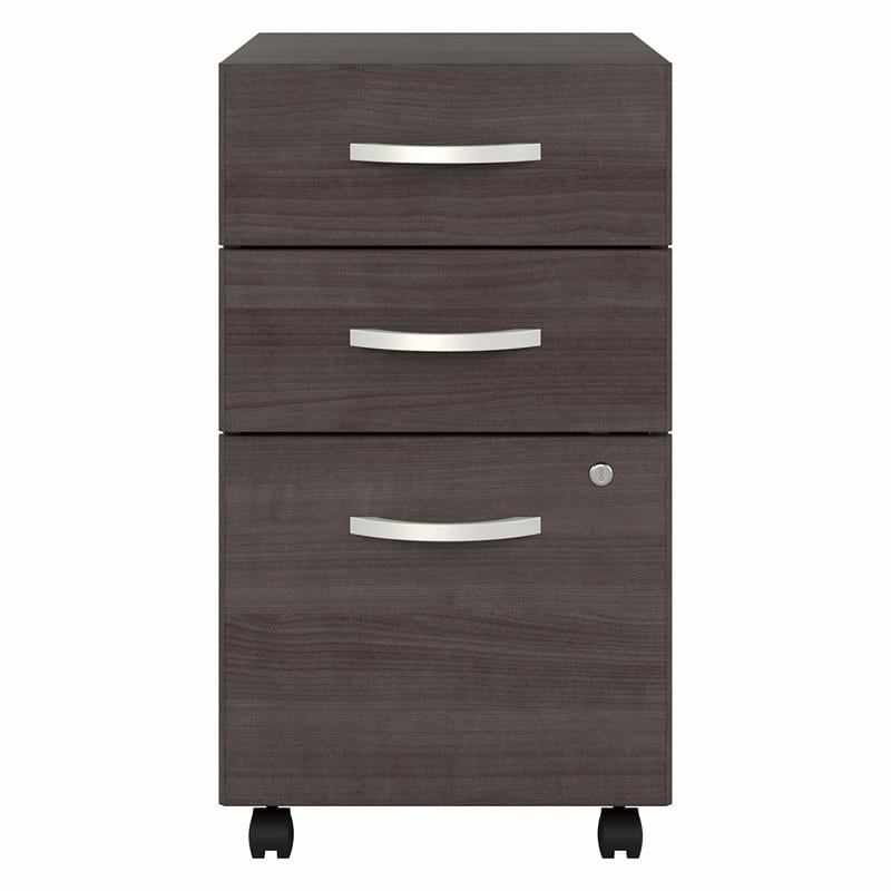 Maklaine Engineered Wood 3 Drawer Mobile File Cabinet in Storm Gray