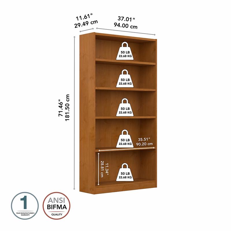 Maklaine Engineered Wood Tall 5 Shelf Bookcase in Natural Cherry