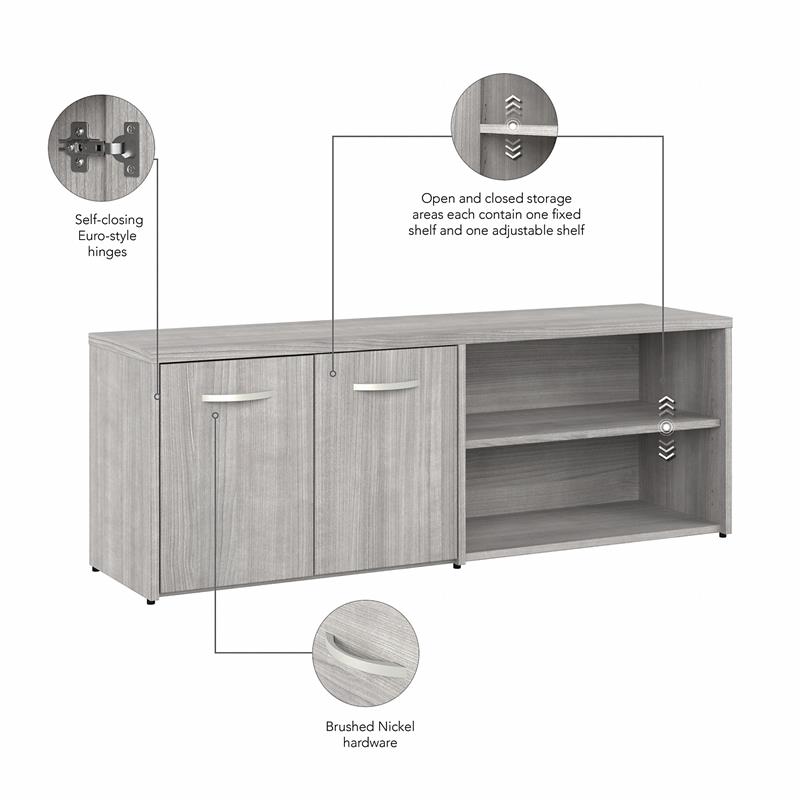 Maklaine Engineered Wood Low Storage Cabinet with Doors in Platinum Gray
