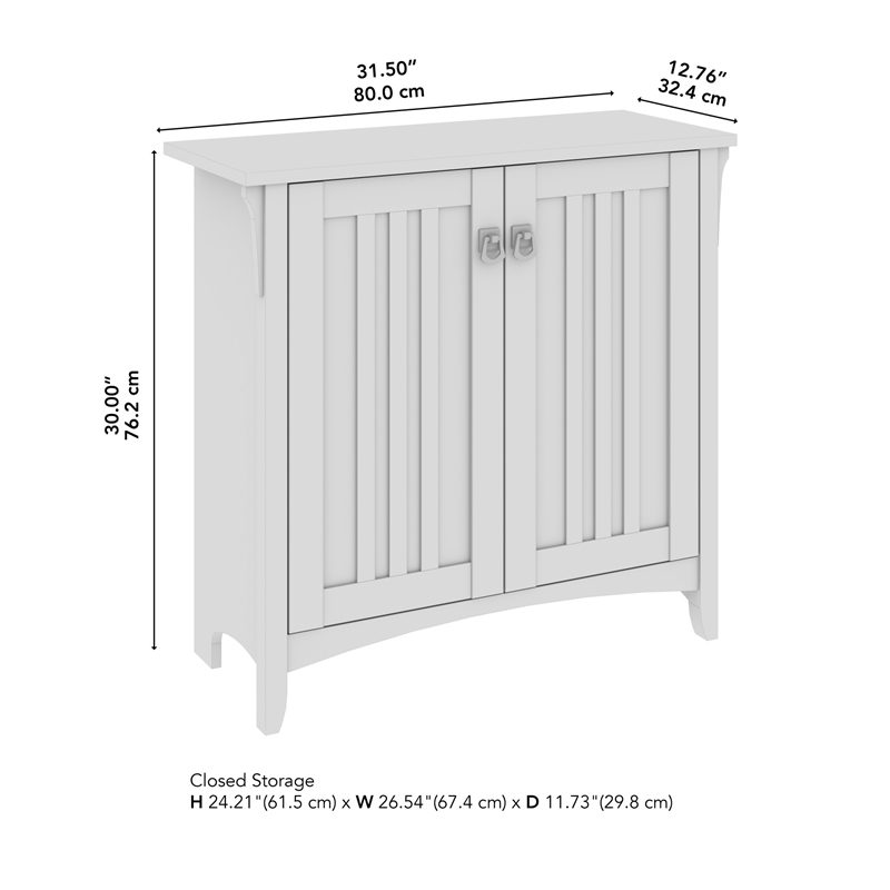 Maklaine Small Storage Cabinet with Doors and Shelves in Antique White