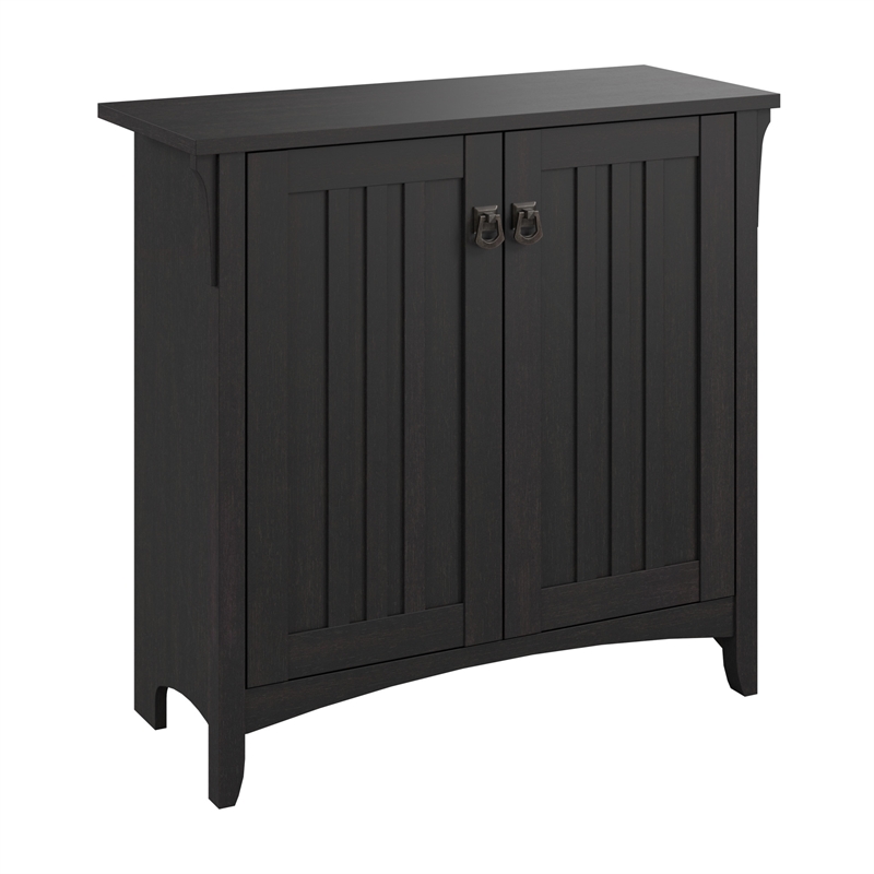Maklaine Small Storage Cabinet with Doors and Shelves in Vintage Black