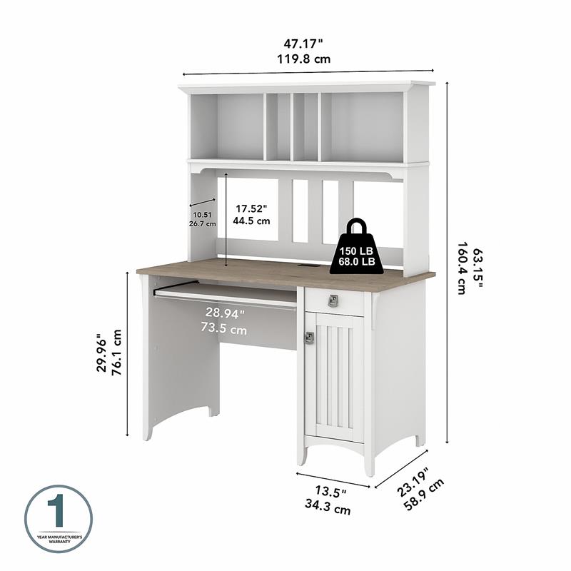 Maklaine Engineered Wood Small Computer Desk with Hutch in White/Shiplap Gray