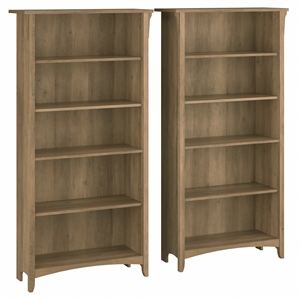 Maklaine Engineered Wood Tall 5 Shelf Bookcase Set of 2 in Reclaimed Pine