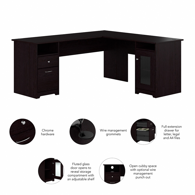 Maklaine Engineered Wood Computer Desk with Storage in Espresso