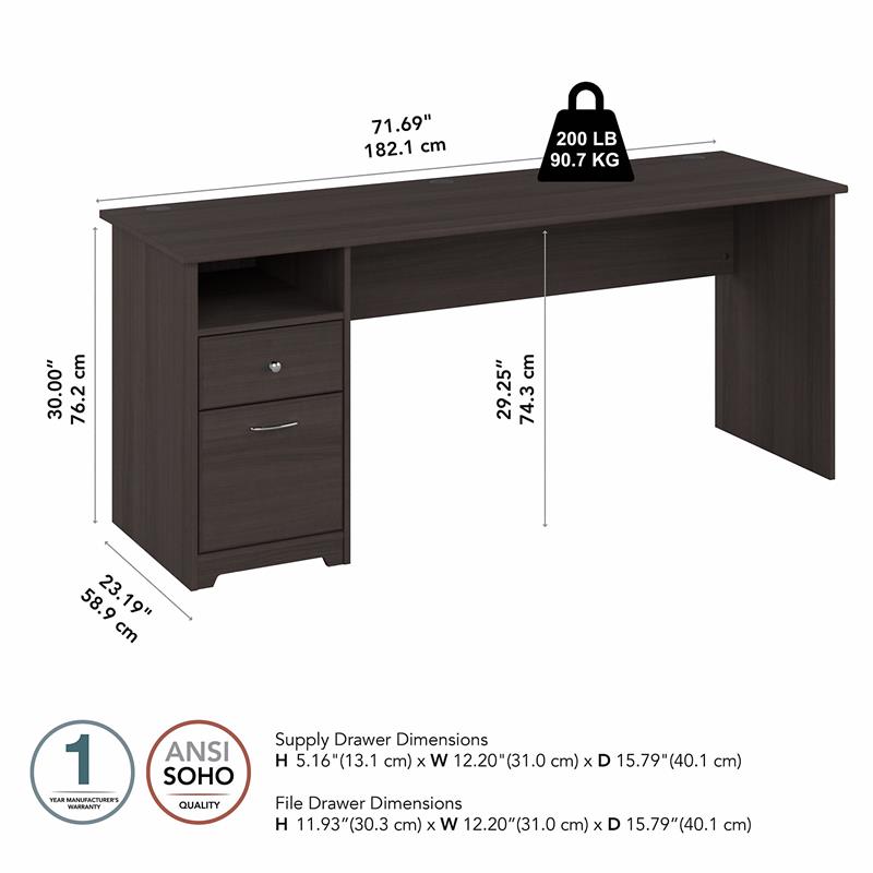 Maklaine Engineered Wood 72W Computer Desk with Drawers in Heather Gray