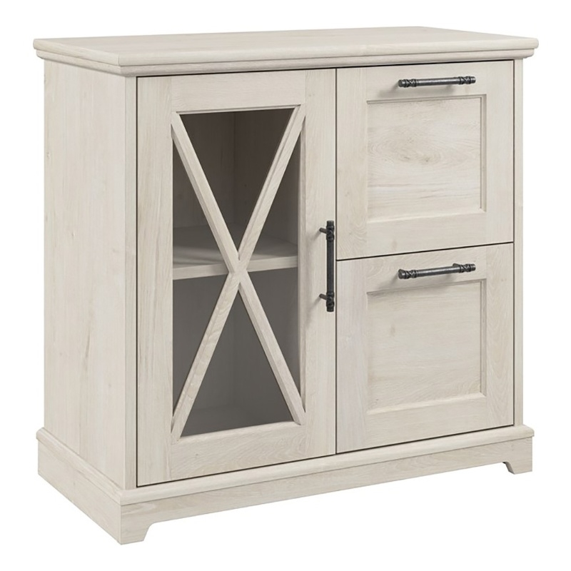 Maklaine Engineered Wood Lateral File Cabinet with Shelves in Linen White Oak