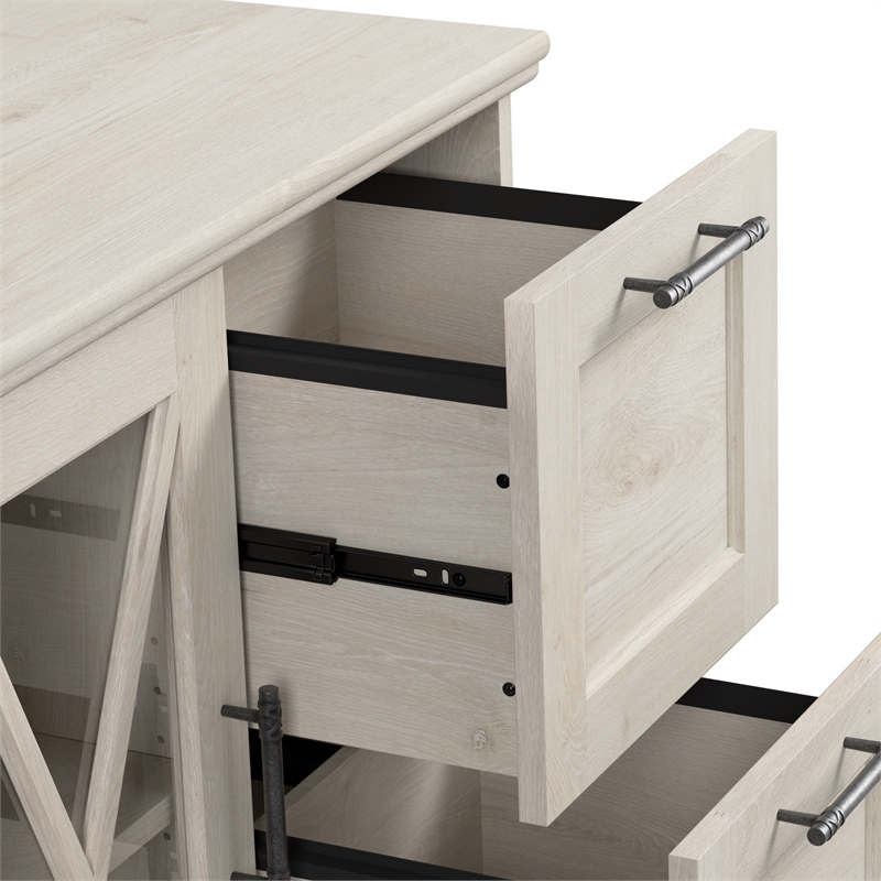 Maklaine Engineered Wood Lateral File Cabinet with Shelves in Linen White Oak