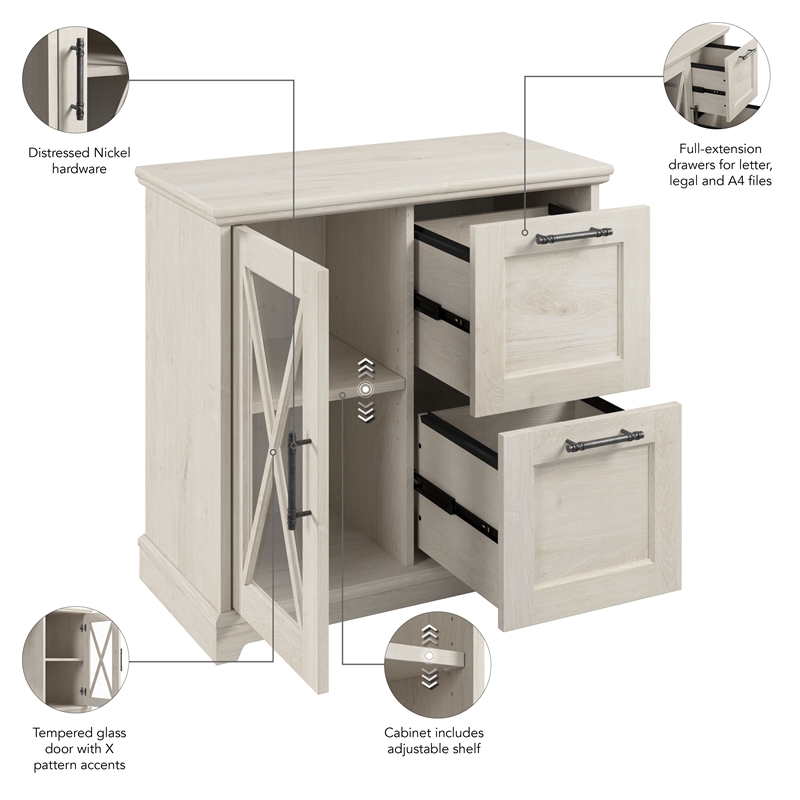 Maklaine Engineered Wood Lateral File Cabinet with Shelves in Linen White Oak