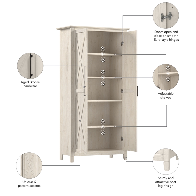 Maklaine Engineered Wood Tall Storage Cabinet with Doors in Linen White Oak