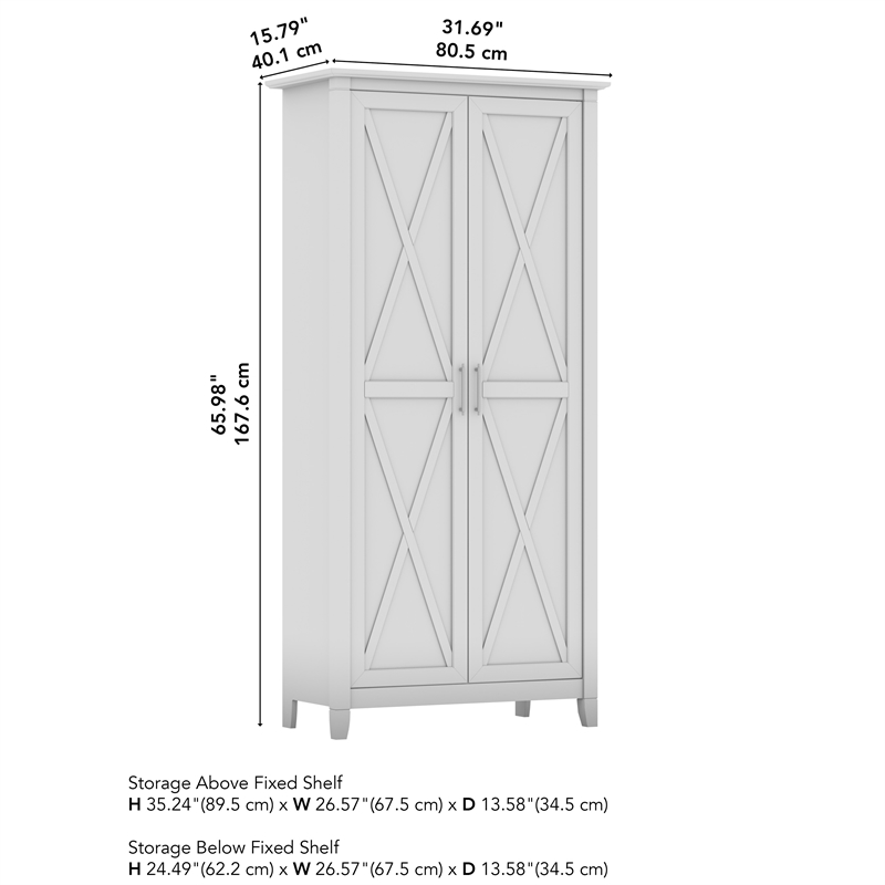 Maklaine Engineered Wood Tall Storage Cabinet with Doors in Linen White Oak