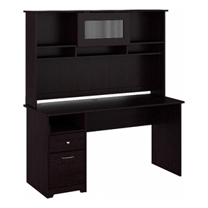 Maklaine Engineered Wood 60W Computer Desk with Hutch in Espresso Oak