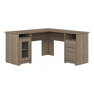 Maklaine Engineered Wood Traditional 60W L Shaped Computer Desk in Ash Gray