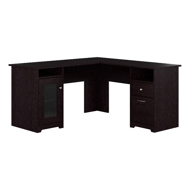 Maklaine Engineered Wood 60W L Shaped Computer Desk with Storage in Espresso Oak