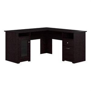 Maklaine Engineered Wood 60W L Shaped Computer Desk with Storage in Espresso Oak