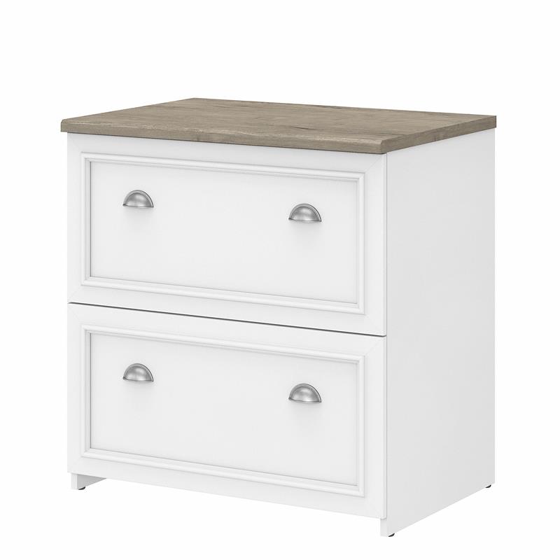 Maklaine Engineered Wood 2 Drawer Lateral File Cabinet in White and Gray