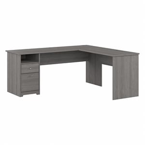 Maklaine Engineered Wood 72&quotW L Shaped Computer Desk with Drawers in Modern Gray