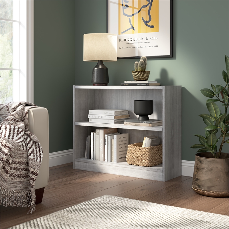 Maklaine Engineered Wood Universal Small 2 Shelf Bookcase in Platinum Gray