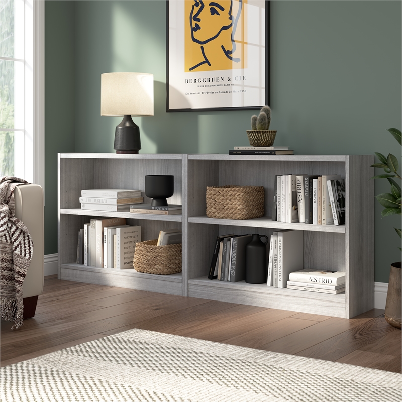 Maklaine Engineered Wood Universal Small 2 Shelf Bookcase in Platinum Gray