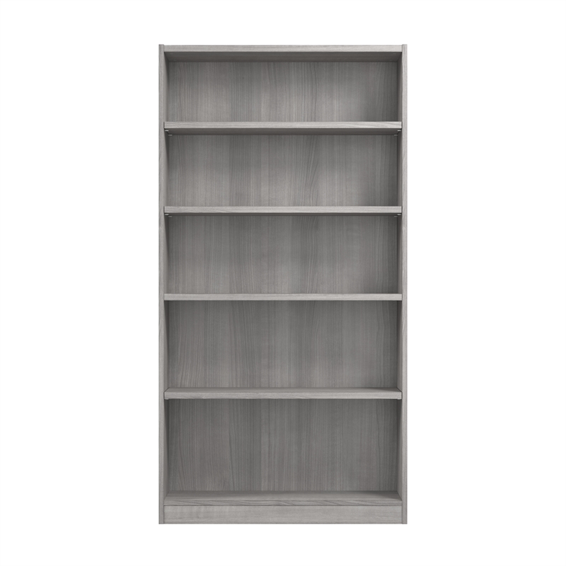 Maklaine Engineered Wood Universal Tall 5 Shelf Bookcase in Platinum Gray