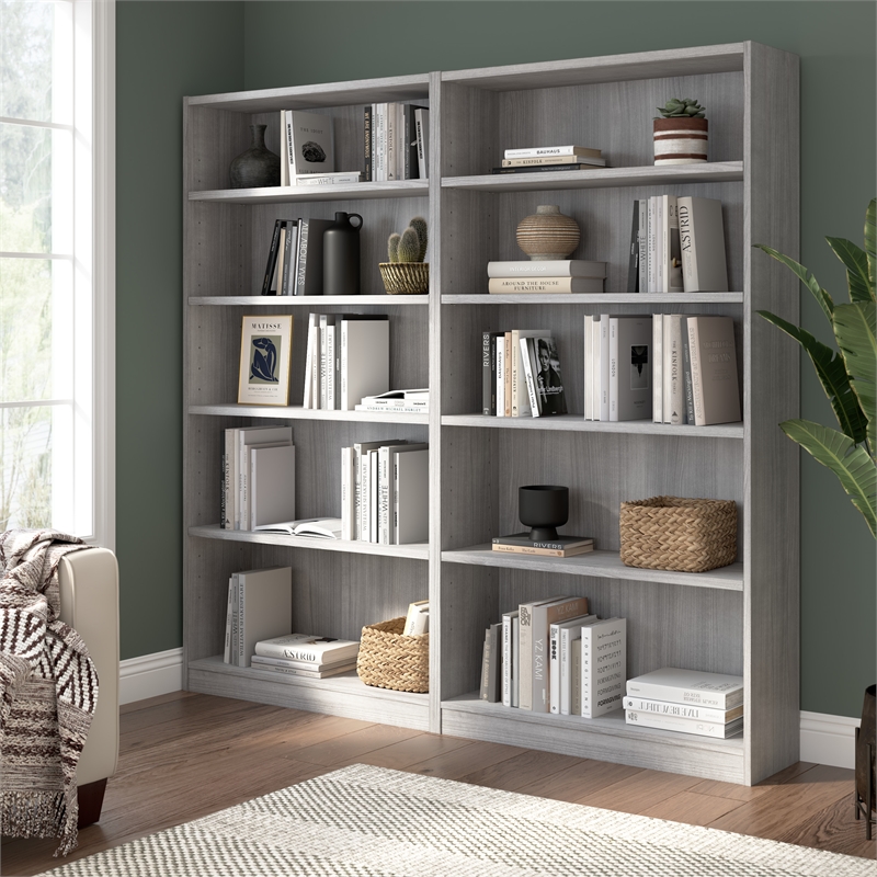 Maklaine Engineered Wood Universal Tall 5 Shelf Bookcase in Platinum Gray