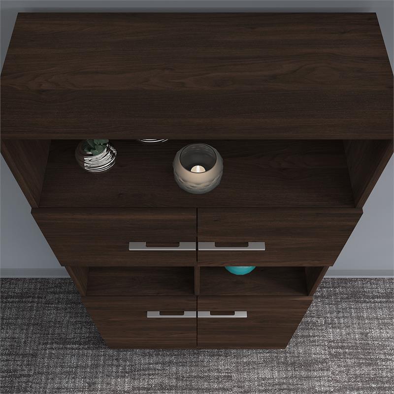 Maklaine Engineered Wood 5-Shelf Bookcase with Doors in Black Walnut