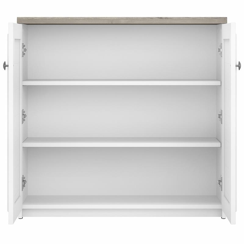 Maklaine Farmhouse Small Storage Cabinet with Doors in White & Gray