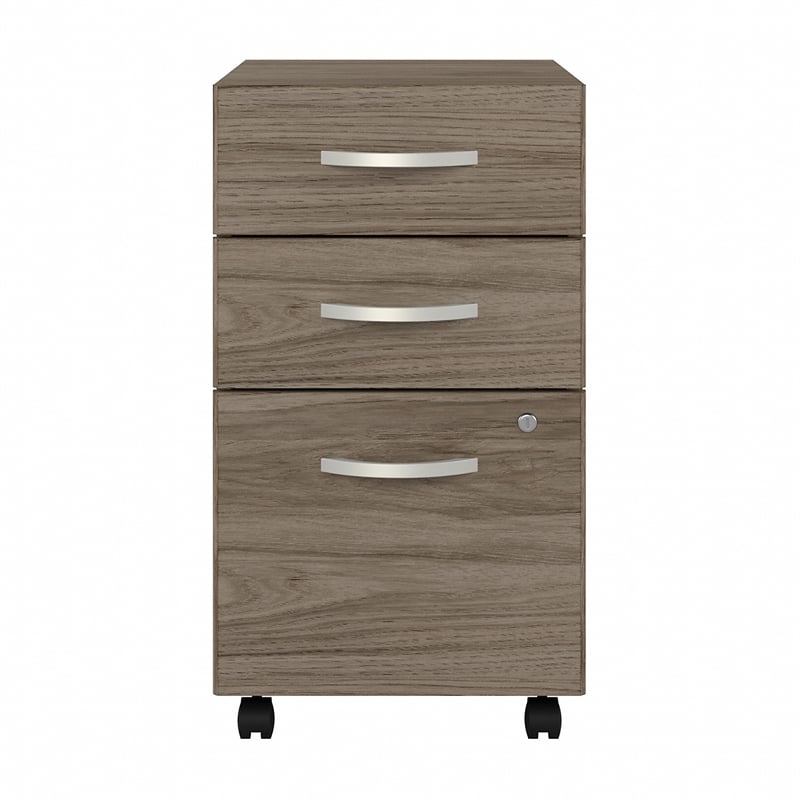 Maklaine Engineered Wood 3 Drawer Mobile File Cabinet in Modern Hickory
