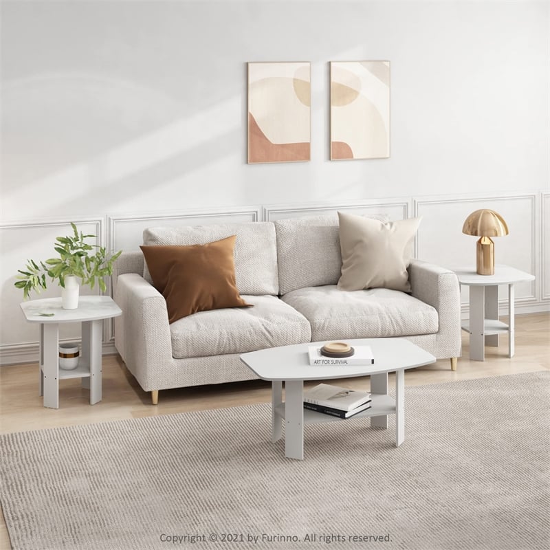 Maklaine Oval End Table in Side Table in Nightstand in White in Set of 2