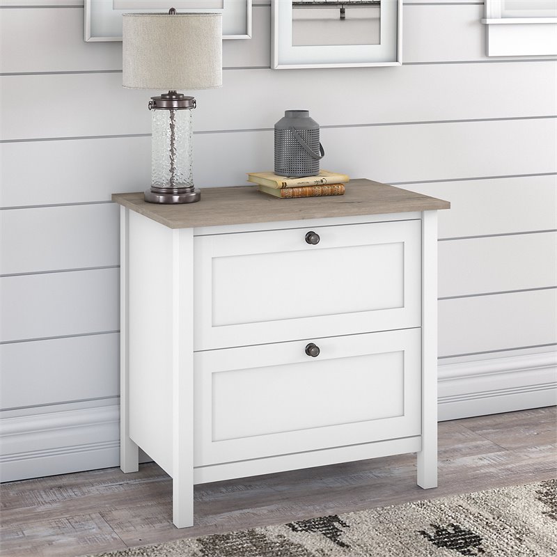 Maklaine Engineered Wood 2 Drawer Lateral File Cabinet in Shiplap Gray / White