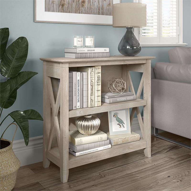 Maklaine Engineered Wood Small 2 Shelf Bookcase in Washed Gray