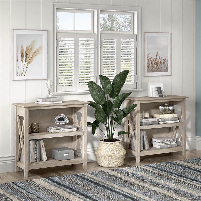 Maklaine Engineered Wood Small 2 Shelf Bookcase in Washed Gray