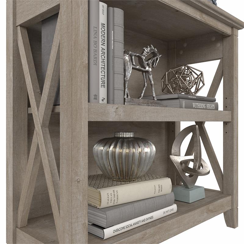 Maklaine Engineered Wood Small 2 Shelf Bookcase in Washed Gray