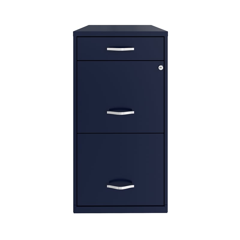 Maklaine 18in Deep 3 Drawer Metal Organizer Filing Cabinet in Navy