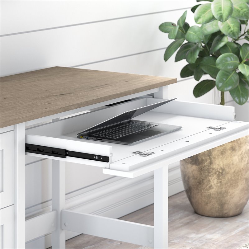 Maklaine Engineered Wood 54W Computer Desk with Drawers in Shiplap Gray/White