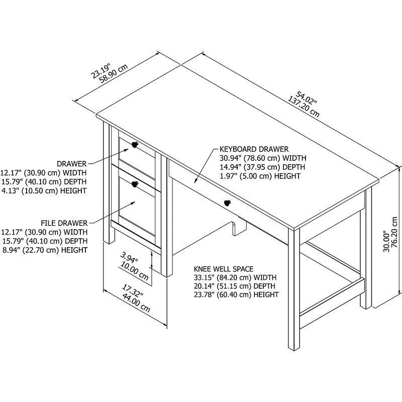 Maklaine Engineered Wood 54W Computer Desk with Drawers in Shiplap Gray/White