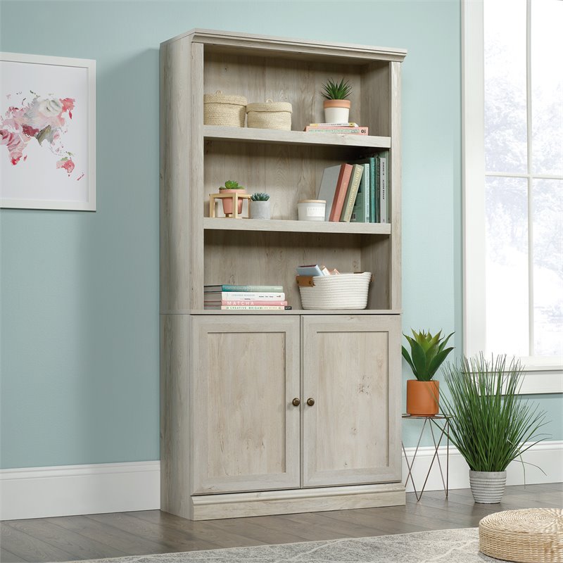 Maklaine Engineered Wood 3-Shelf Bookcase in Chalked Chestnut Finish