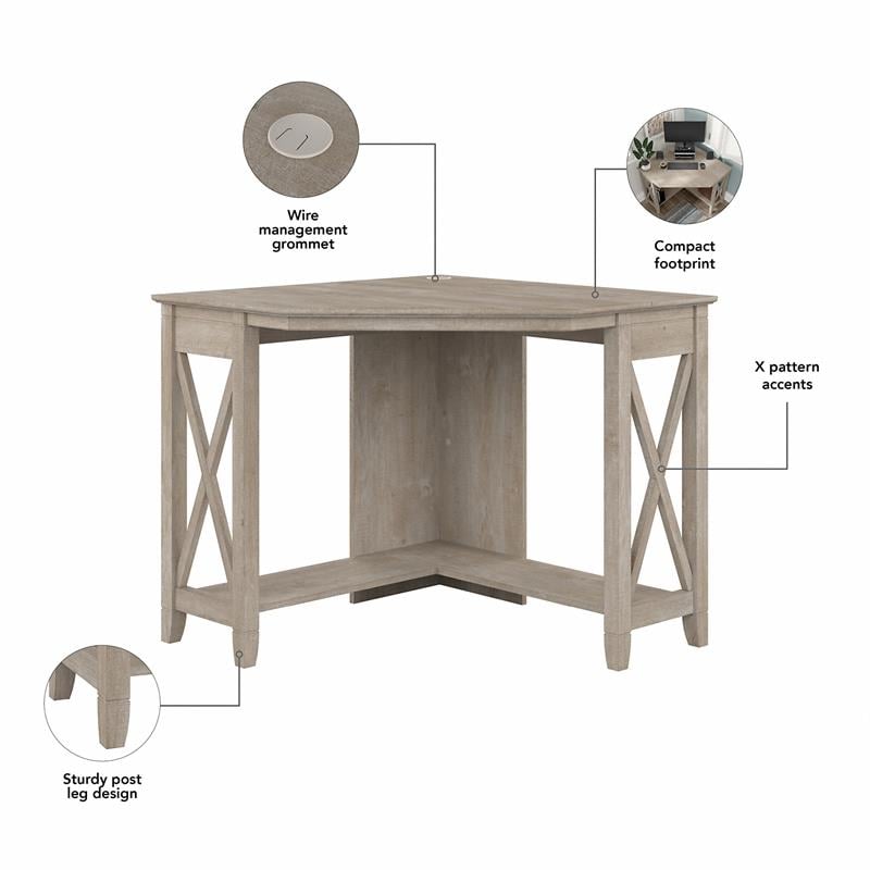 Maklaine Farmhouse Engineered Wood Small Corner Desk in Washed Gray