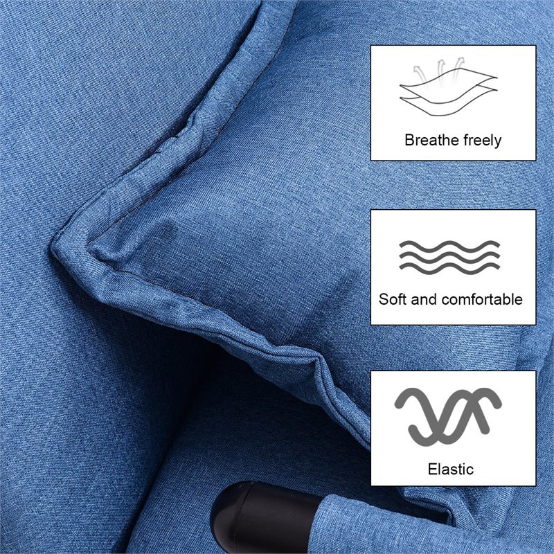 Maklaine Polyester and Steel Convertible Sofa Bed with Cushion in Blue