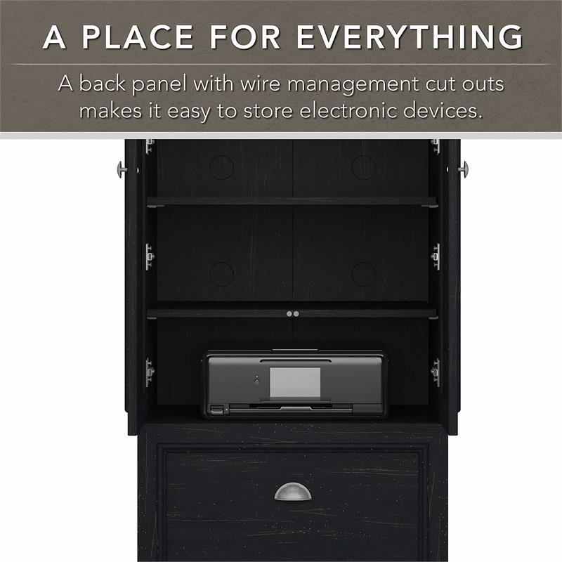 Maklaine Engineered Wood Storage Cabinet with File Drawer in Black and Cherry