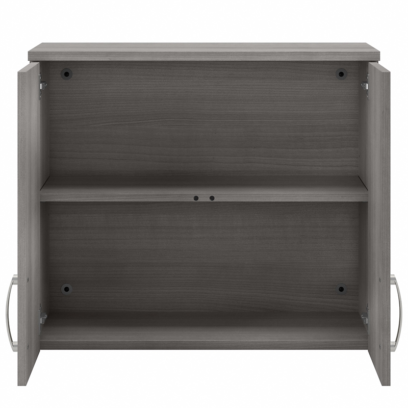 Maklaine Wood Universal Wall Cabinet with Doors and Shelves in Platinum Gray
