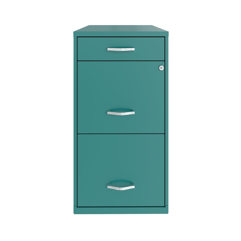 Maklaine 18in Deep 3 Drawer Metal Organizer Filing Cabinet in Teal/Turquoise