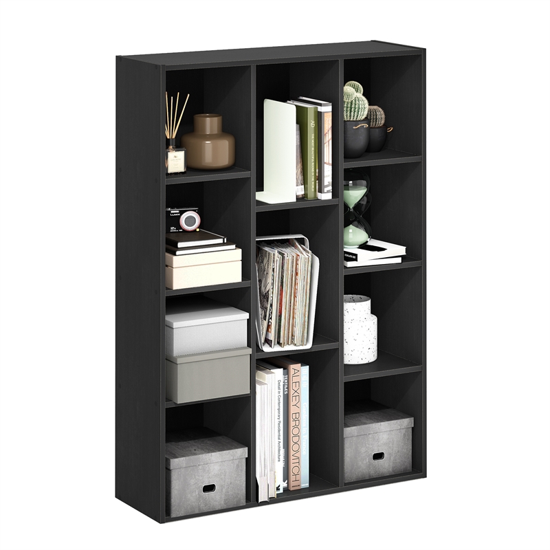 Maklaine 11-Cube Reversible Open Shelf Bookcase in Blackwood