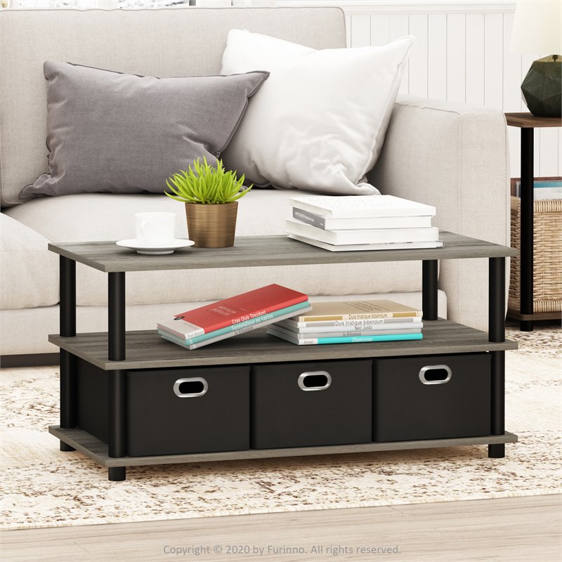 Maklaine Turn-N-Tube Engineered Wood Coffee Table in French Oak Gray/Black