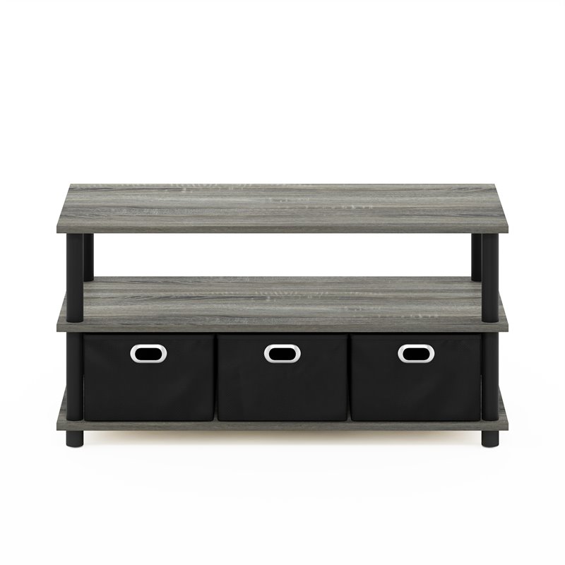Maklaine Turn-N-Tube Engineered Wood Coffee Table in French Oak Gray/Black