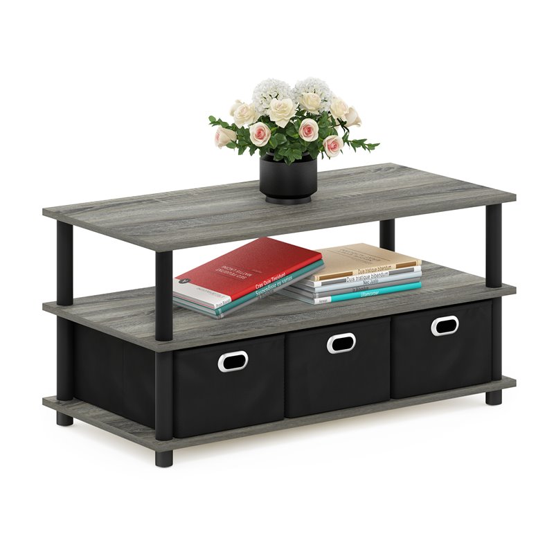 Maklaine Turn-N-Tube Engineered Wood Coffee Table in French Oak Gray/Black