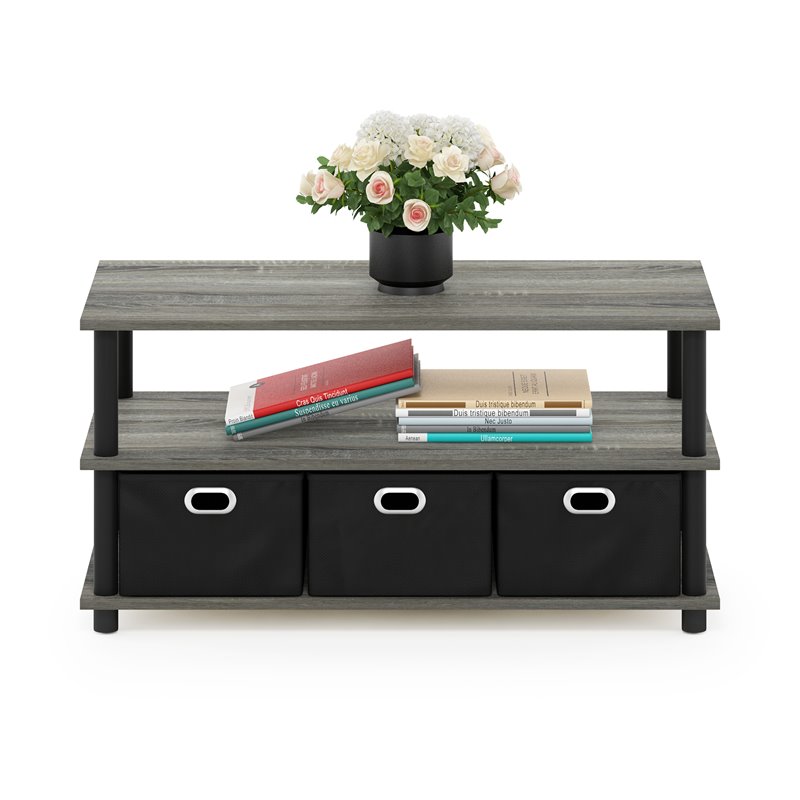 Maklaine Turn-N-Tube Engineered Wood Coffee Table in French Oak Gray/Black