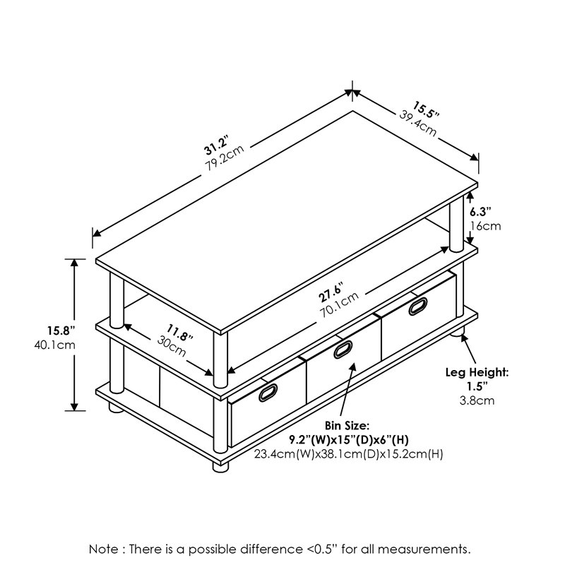 Maklaine Turn-N-Tube Engineered Wood Coffee Table in French Oak Gray/Black