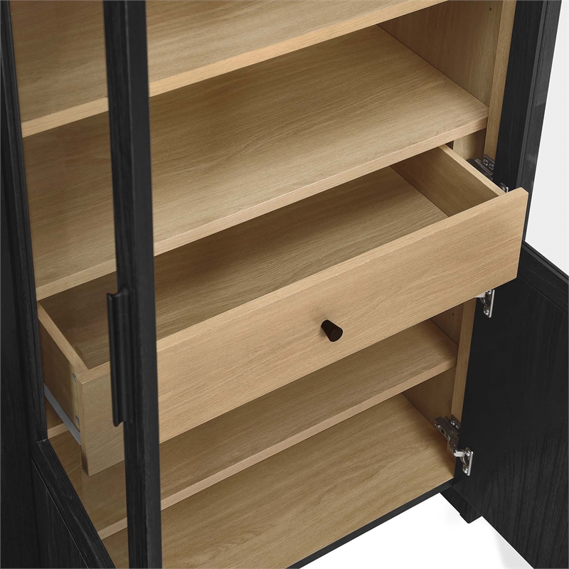 Maklaine Contemporary Arched Tall Display Cabinet in Black Oak